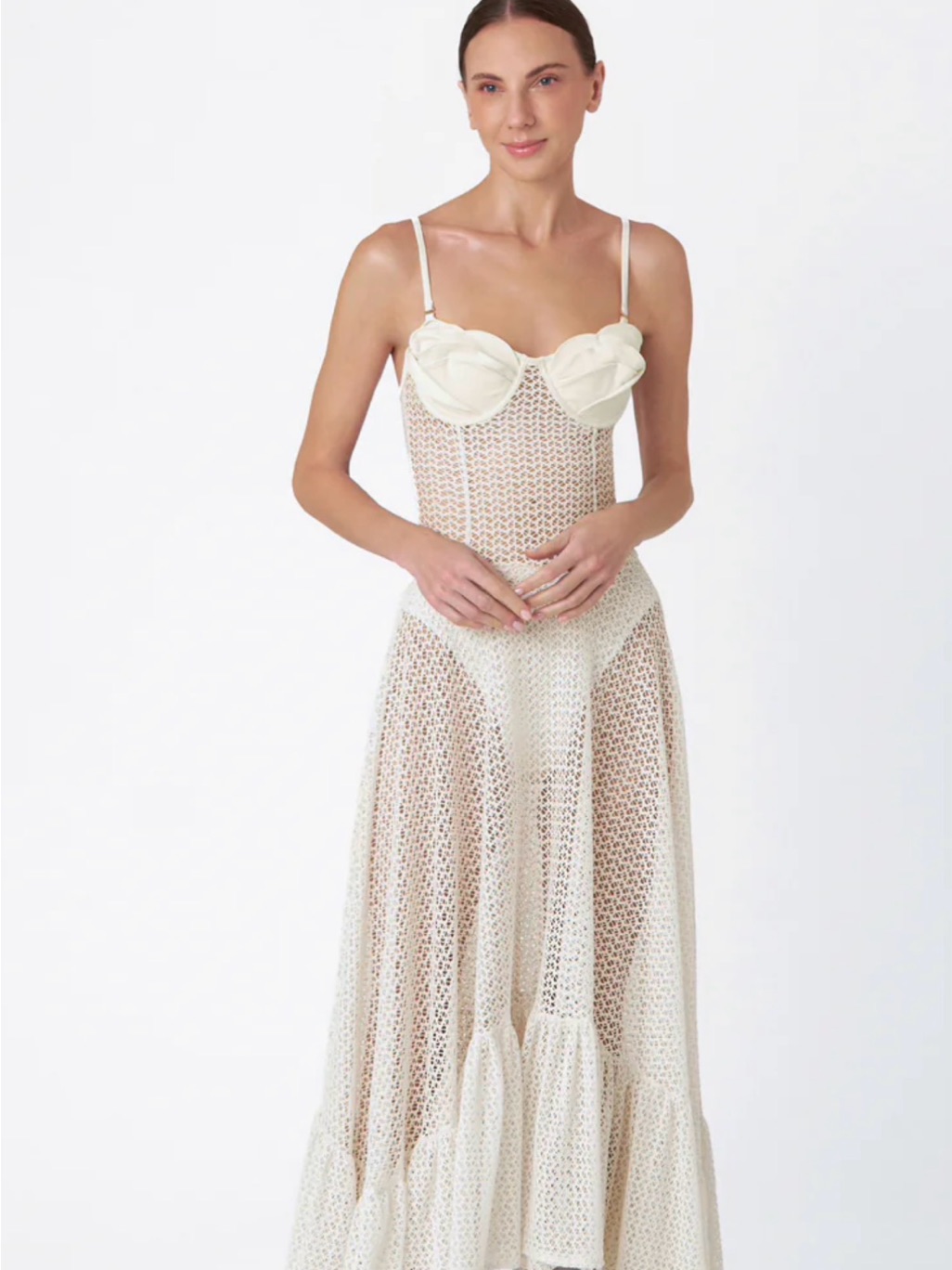 Cream Strapless Crochet Maxi Dress